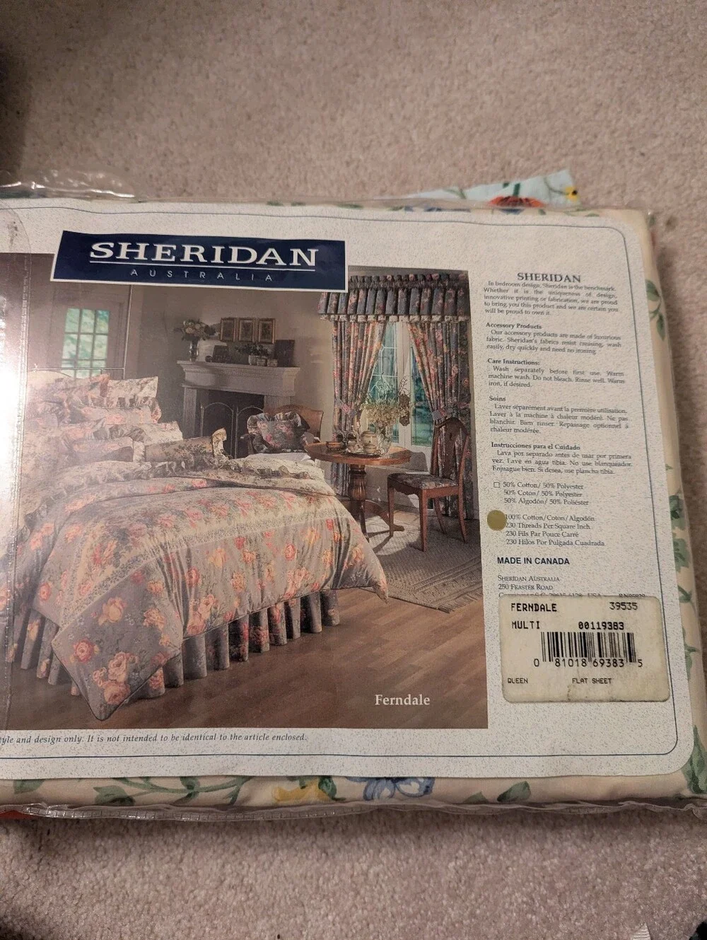 Vintage Sheridan Australia  Green & Yellow Floral Flat Sheet. (Ferndale)